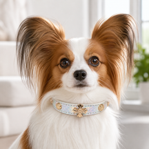 Iridescent Bloom Dog Collar with Rose-Gold Floral Accent