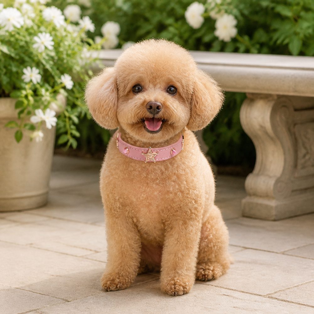 Blush Sheriff Star Dog Collar with Pink Cat-Eye Accents