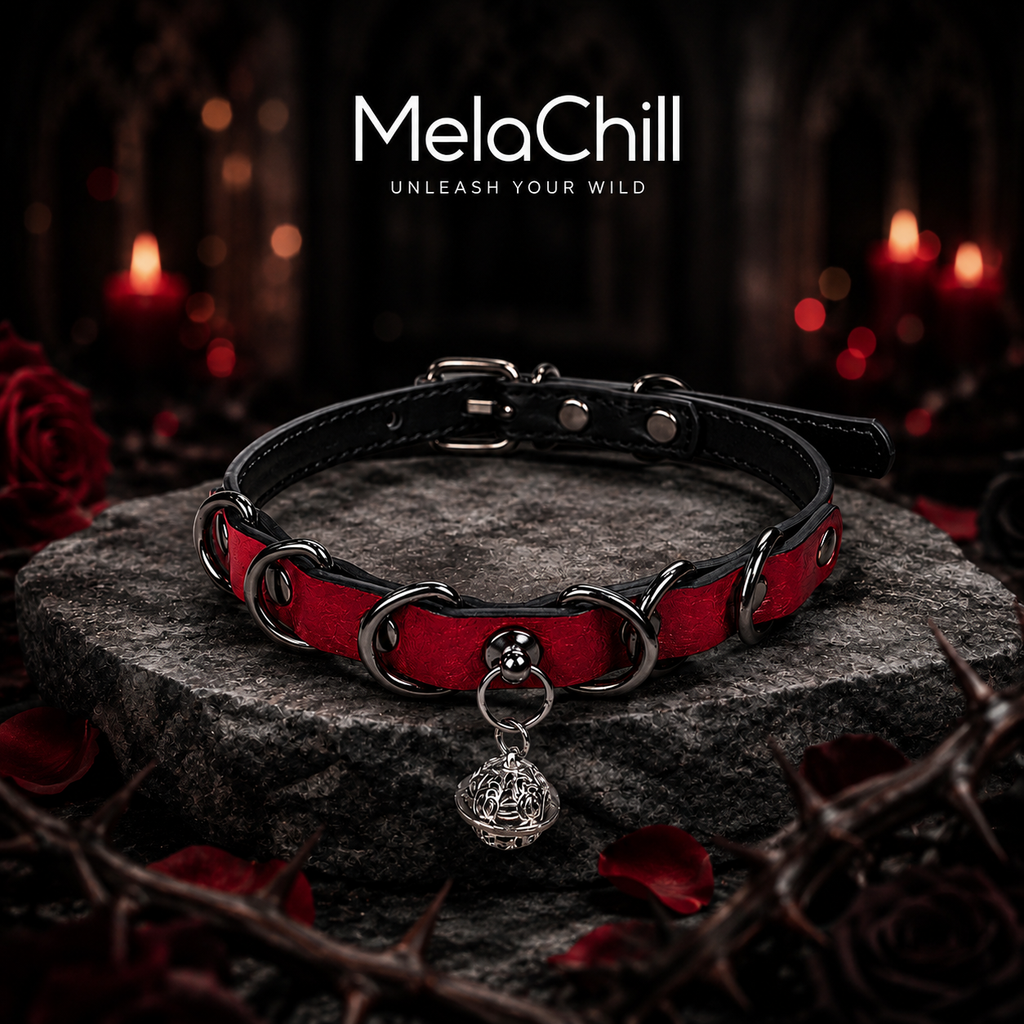 Red & Black Bell Leather Choker