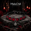 Red & Black Bell Leather Choker