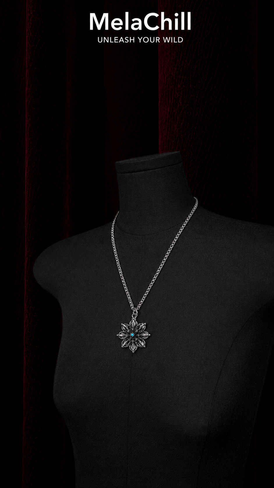 Gothic Dark Hollow Blue Crystal Pendant Collarbone Chain