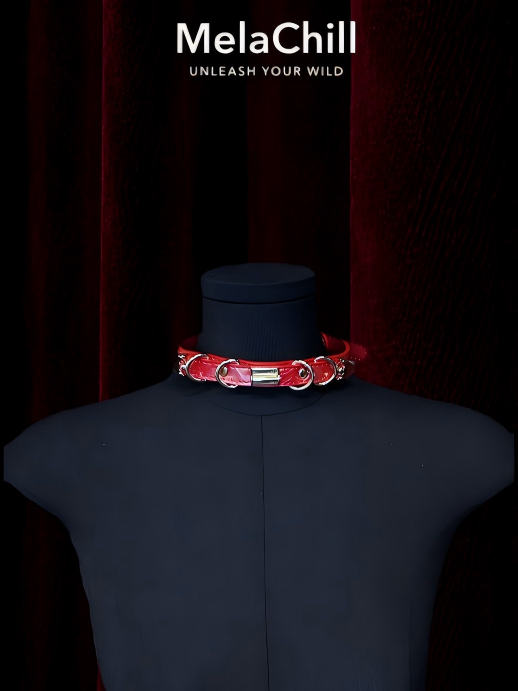 Red Iridescent Floral Metal Ring Punk Choker