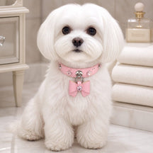 Blush Blossom Dog Collar with Bow and Iridescent Floral Crystals