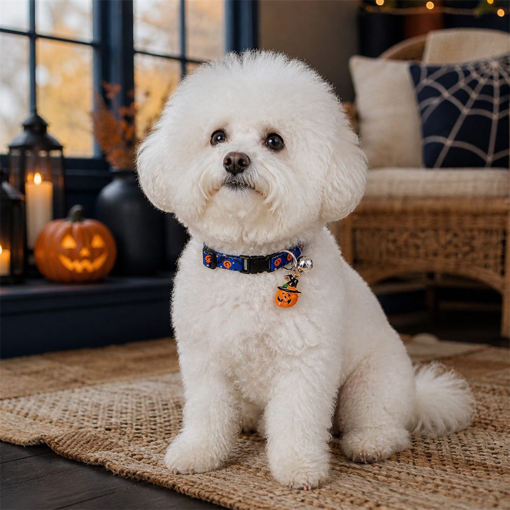 Magic Pumpkin Dog Collar with Halloween Print and Bell Charm