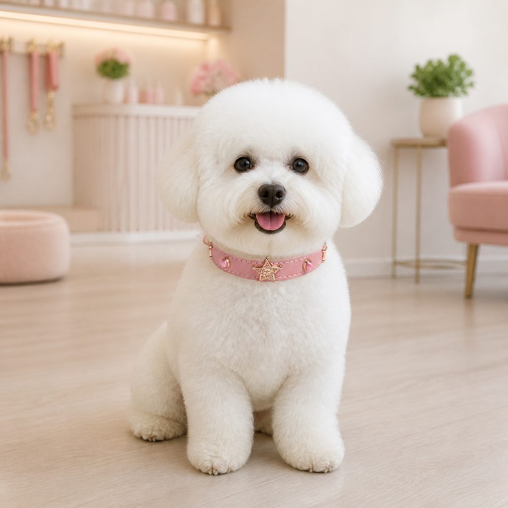 Blush Sheriff Star Dog Collar with Pink Cat-Eye Accents