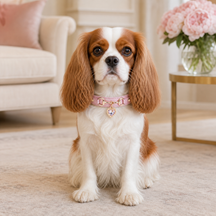 Peach Heart Dog Collar with Gold-Tone Hardware and Crystal Charm