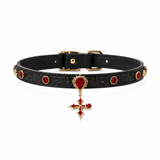 Crimson Crest Dog Collar with Red Crystals and Heritage Cross