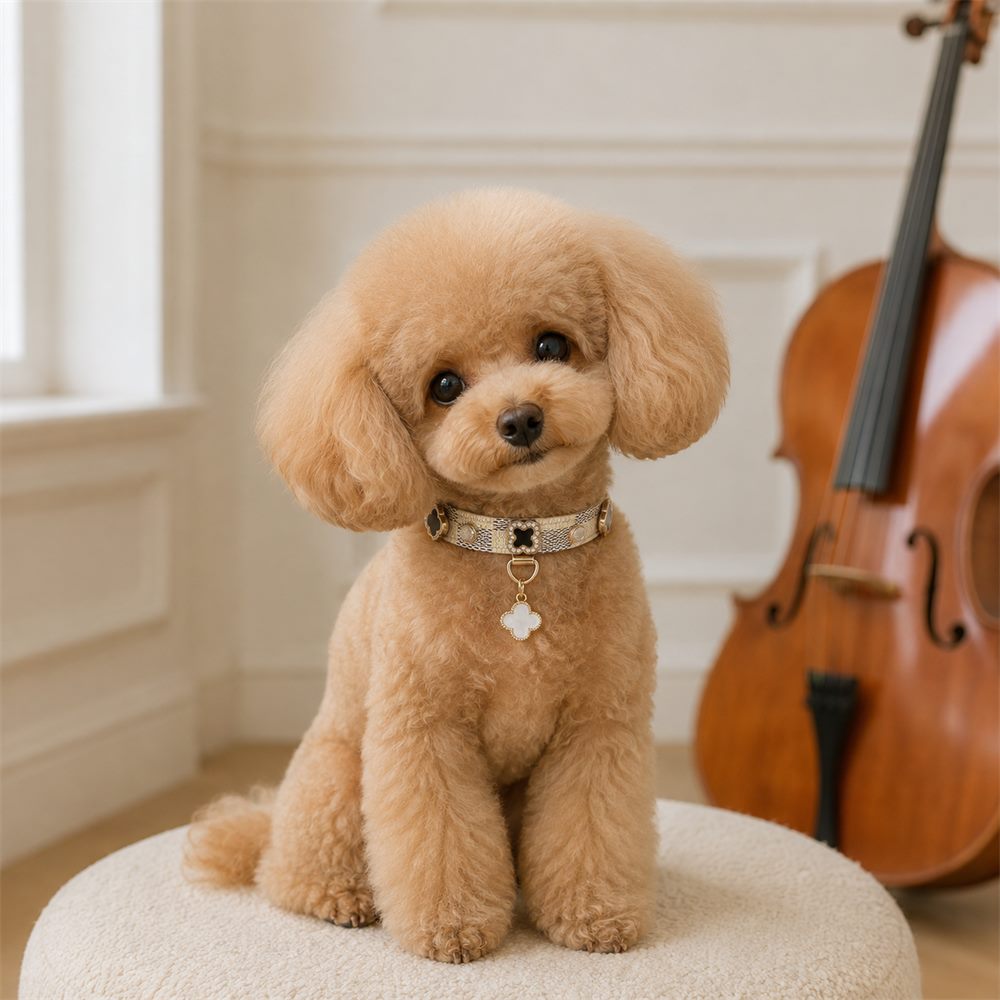Golden Lucky Clover Dog Collar with Iridescent Finish and Crystal Charm