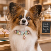 Prismatic Scale Dog Collar with Pink Crystals and Heart Charm