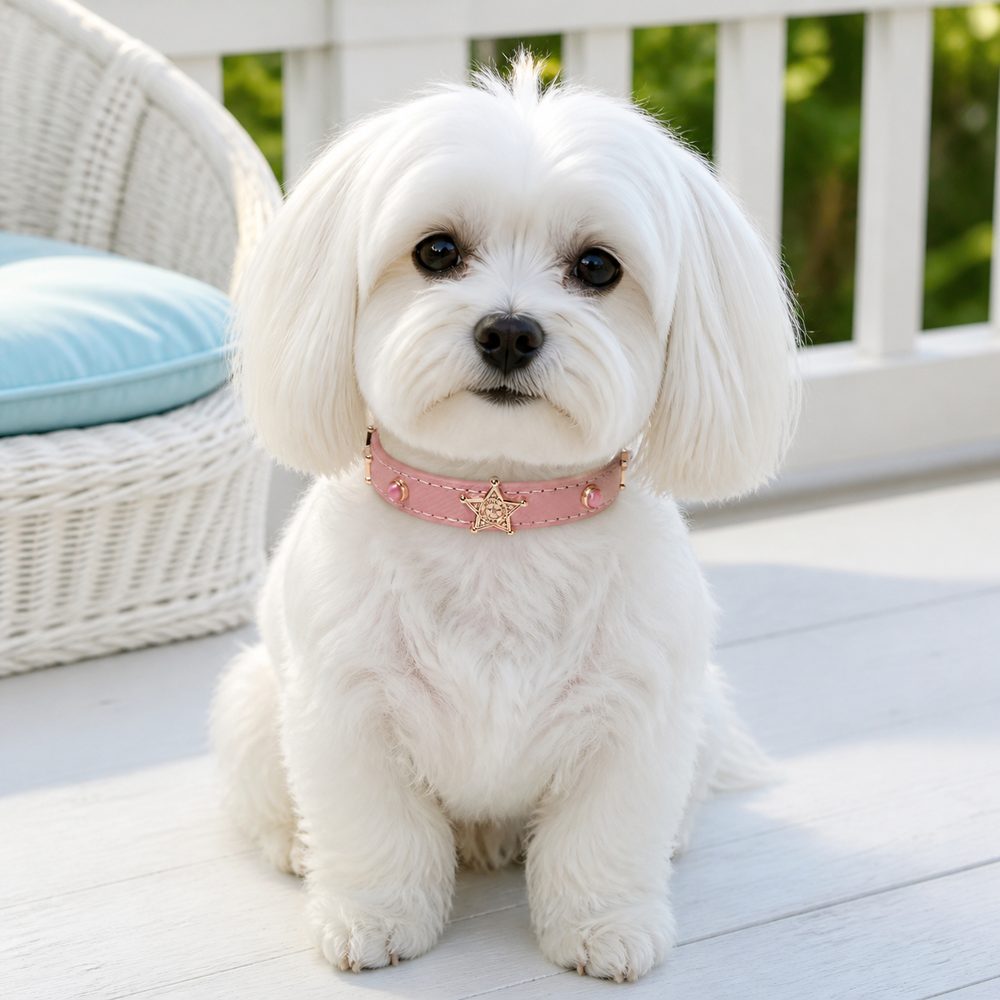 Blush Sheriff Star Dog Collar with Pink Cat-Eye Accents