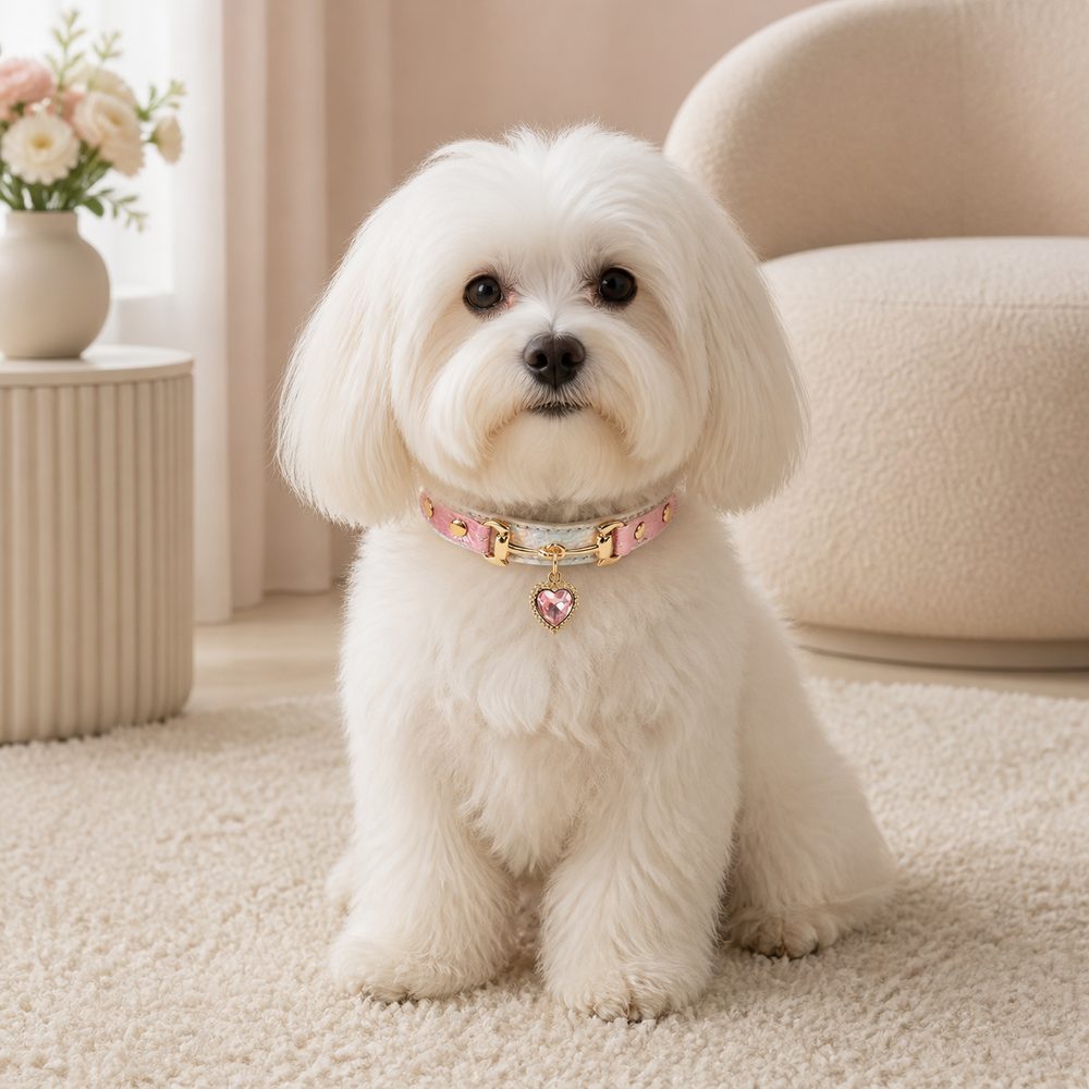Blush Prism Dog Collar with Pink Crystal Heart Charm