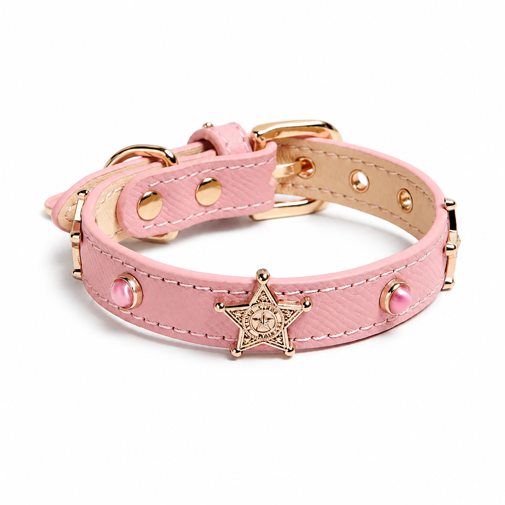 Blush Sheriff Star Dog Collar with Pink Cat-Eye Accents