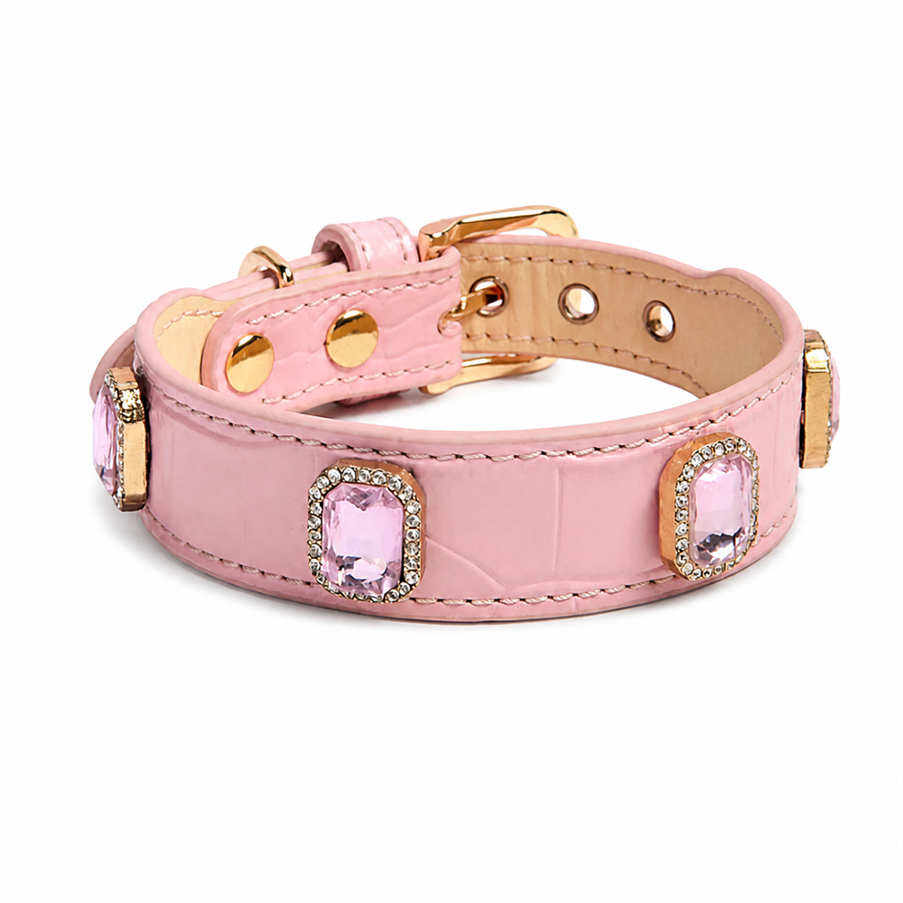 Rose Jewel Cat Collar with Halo-Framed Pink Crystals