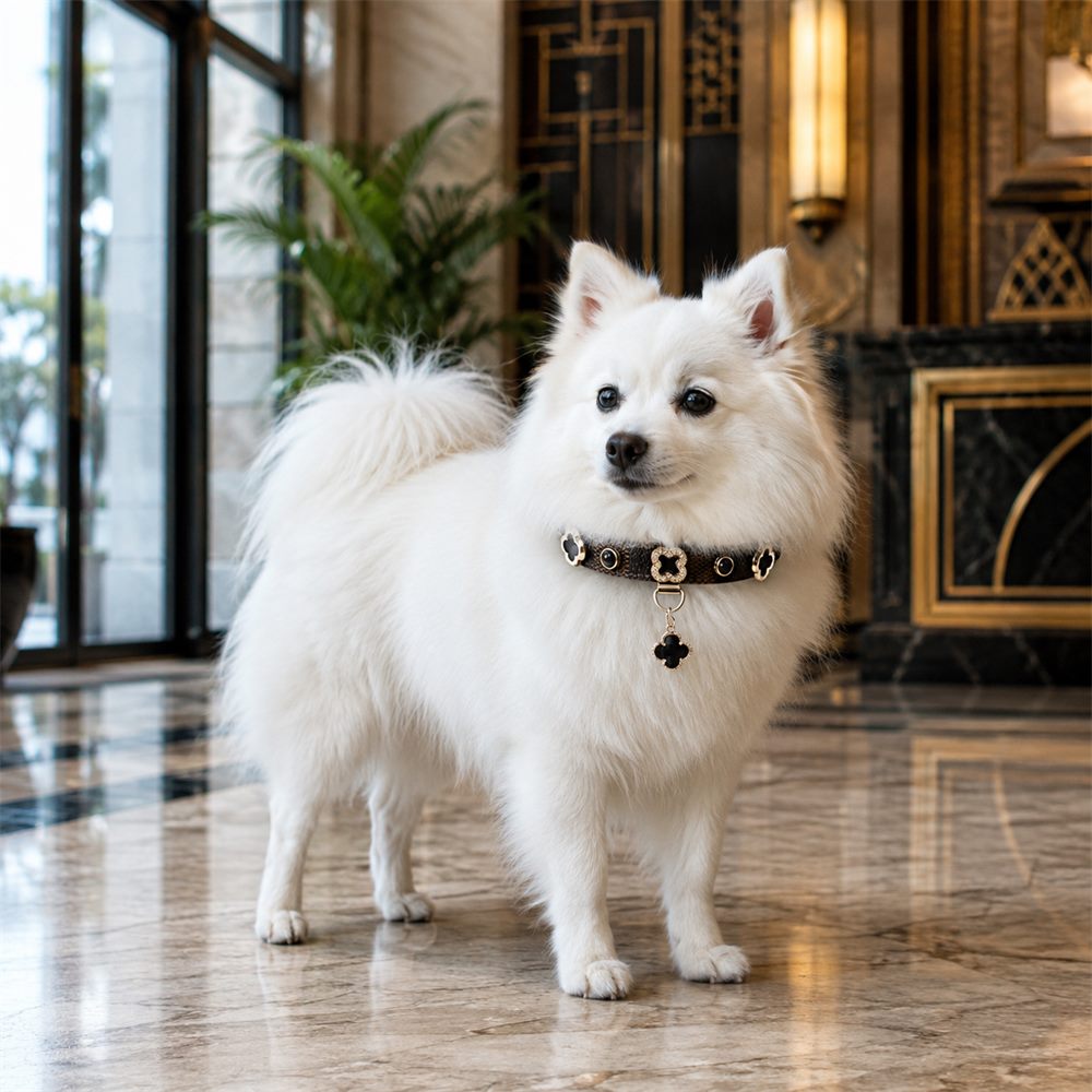 Midnight Gold Lucky Clover Dog Collar with Crystal Charm