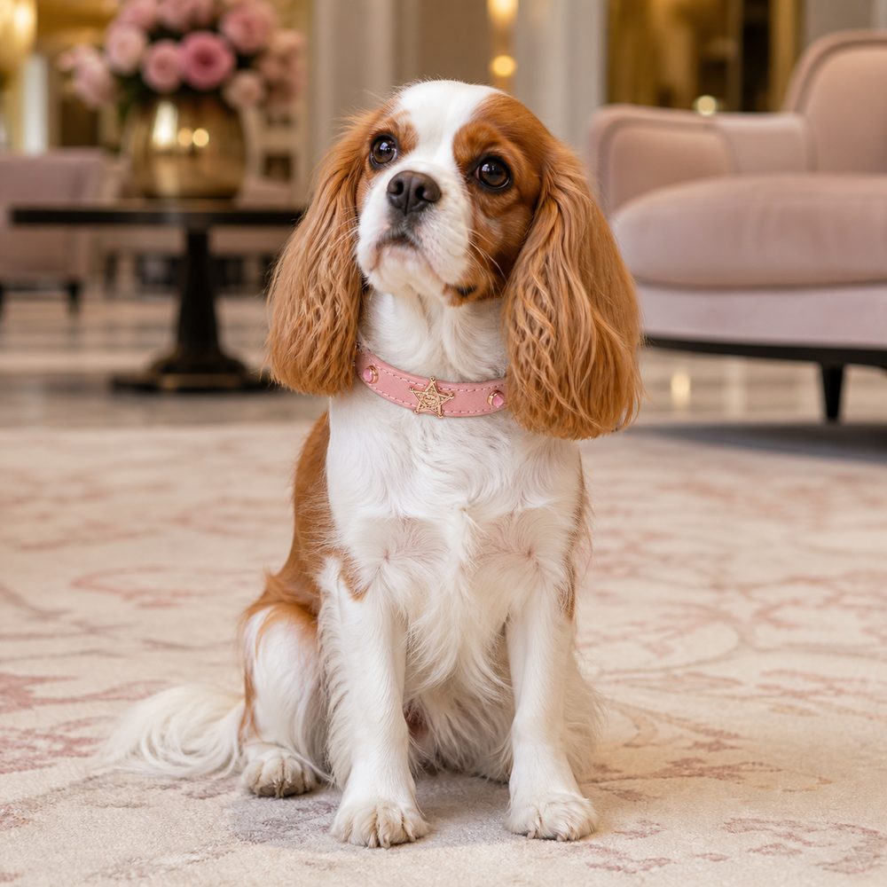 Blush Sheriff Star Dog Collar with Pink Cat-Eye Accents