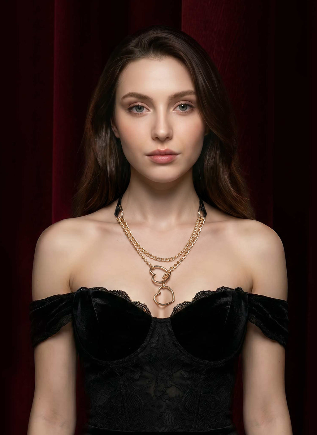 Gold Heart Leather Choker