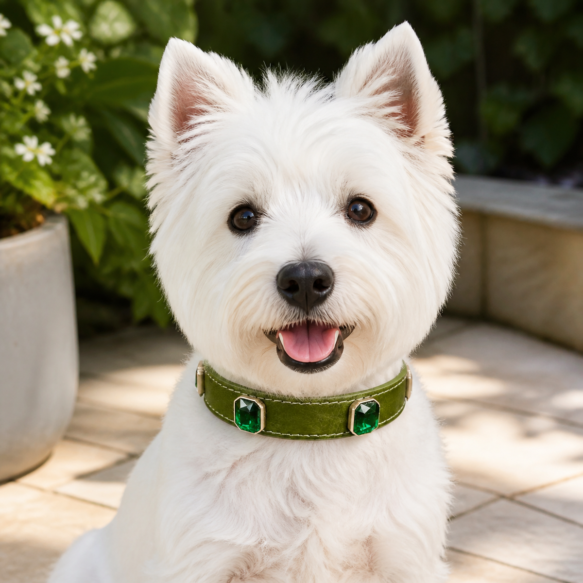 Forest Emerald Dog Collar with Olive-Green Finish and Crystal Accents