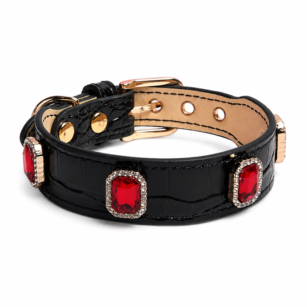 Blood Moon Cat Collar with Halo-Framed Ruby Crystals