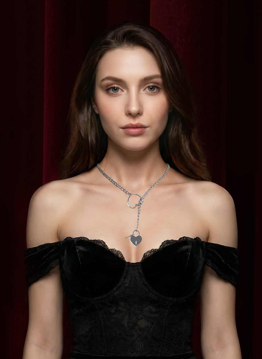 Silver Heart Key Lariat Choker