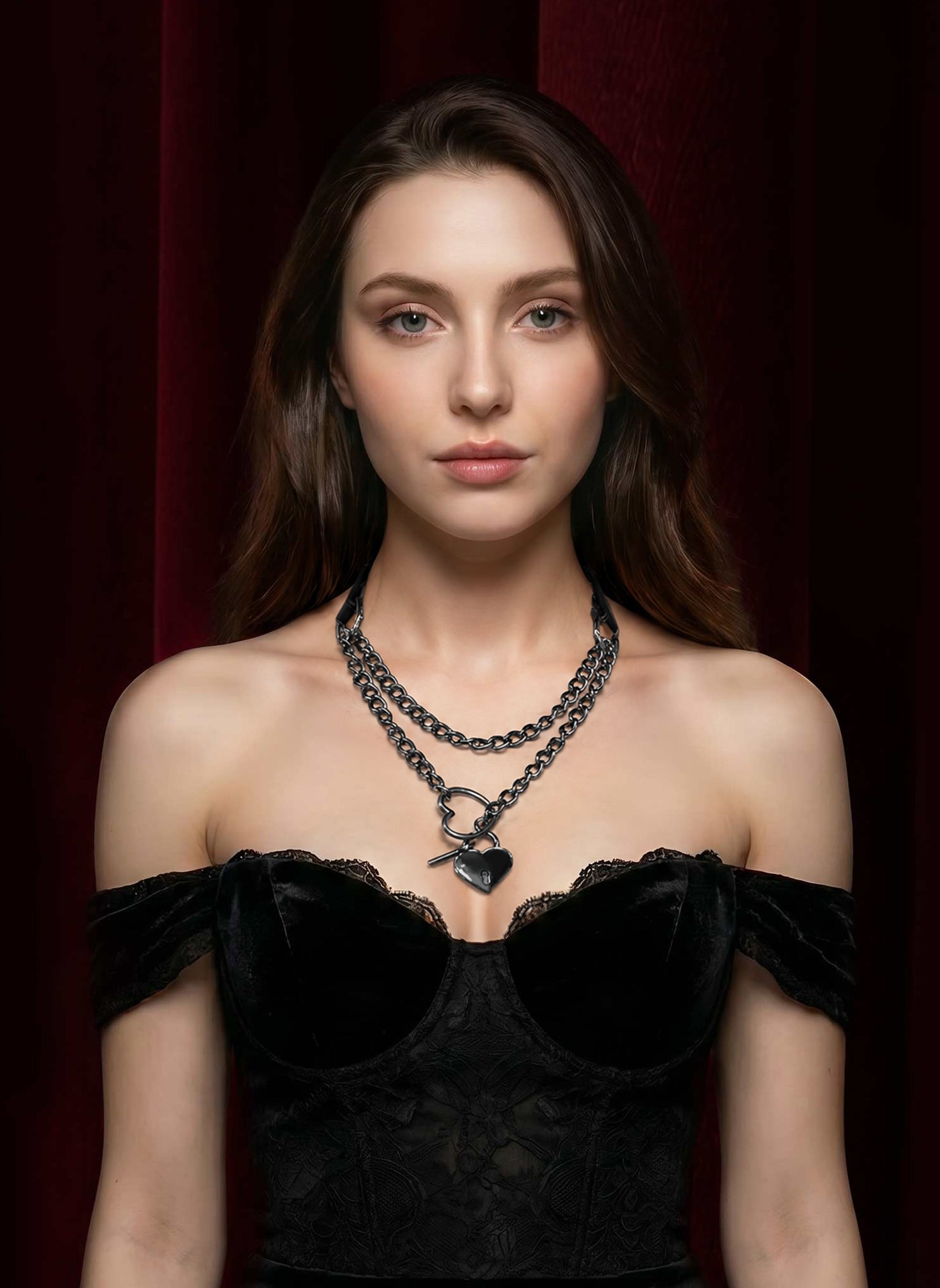 Black Heart Ring Chain Choker