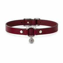 Burgundy Playful-Ear Dog Collar with Filigree Charm