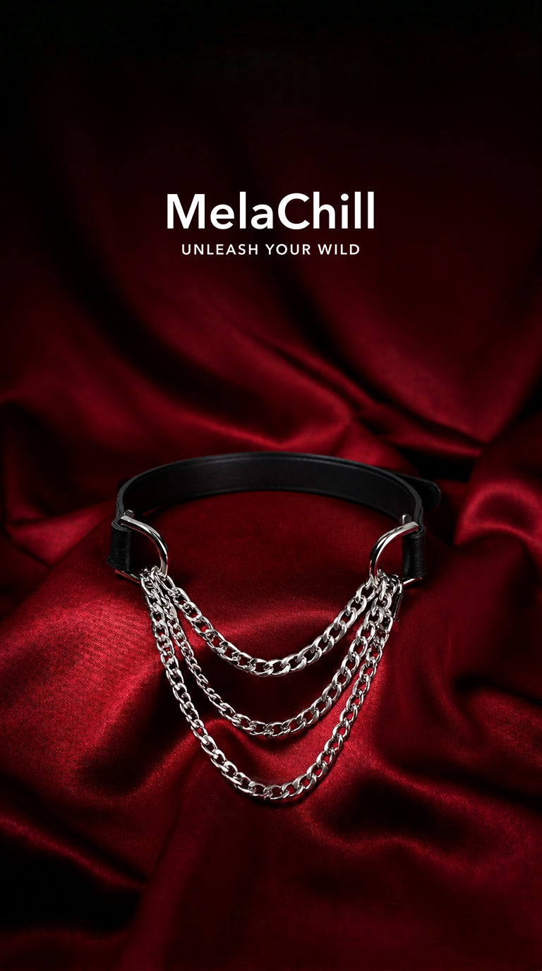 Silver Triple Chain Lariat Choker Necklace | Industrial Multi-Layer Chain Collar