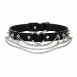 Midnight Heart Dog Collar with Silver Spikes and Layered Chains