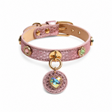 Rose Stardust Dog Collar with Iridescent Heart Medallion