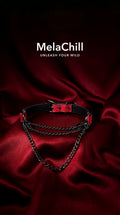 Black Red Gothic Triple Layer Chain Choker Necklace | Black Faux Leather Collar with Red Wrap Cuffs & Gunmetal Multi-Layer Chains