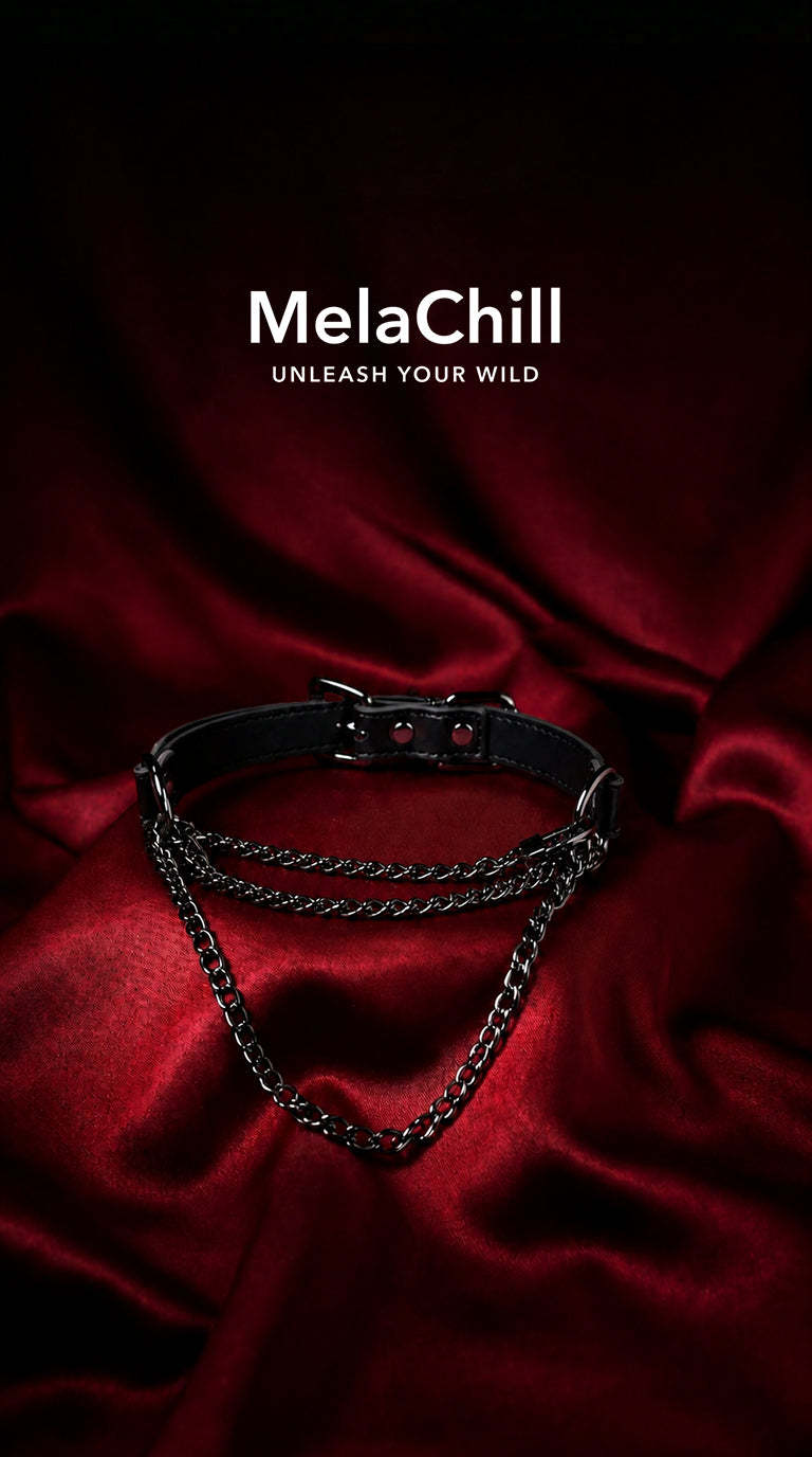 MelaChill Leather Choker Necklace | Minimalist Black Soft Leather Collar
