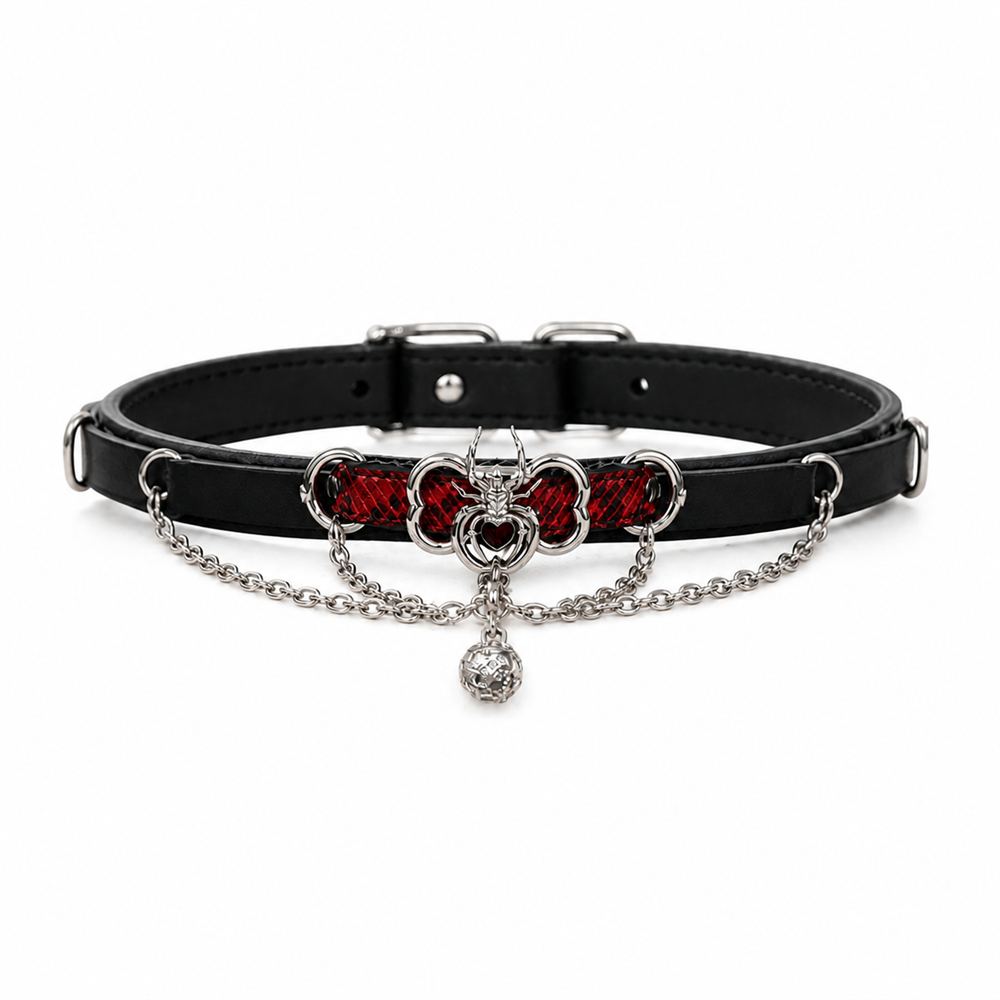 Crimson Wing Dog Collar with Heritage Emblem and Silver Chains
