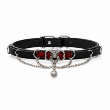Crimson Wing Dog Collar with Heritage Emblem and Silver Chains