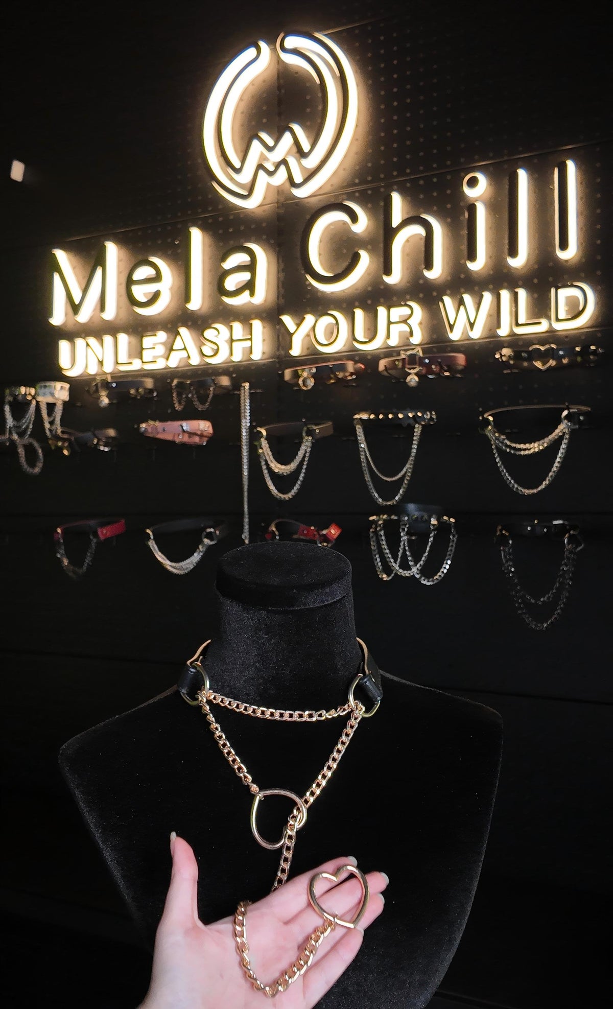 MelaChill Heart Choker Necklace | Black Leather Gold Hardware Collar