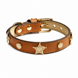 Caramel Star Cat Collar with Vintage Gold Guardian Emblem