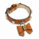 Caramel Bow Cat Collar with Clear Crystal Accents