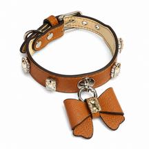 Caramel Bow Cat Collar with Clear Crystal Accents