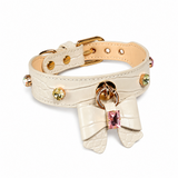 Ivory Crystal Dog Collar with Croc-Embossed Bow Charm