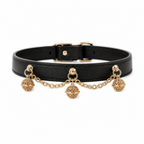 Black and Gold Dog Collar with Triple Filigree Orbs and Draped Chains