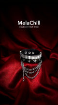 Fetter Series Black Star Stud Multi-Layer Chain Wrist Cuff Bracelet | Matte Black Faux Leather Wristband with Square Block Studs, Silver Star Spikes & Tiered Dangling Chains