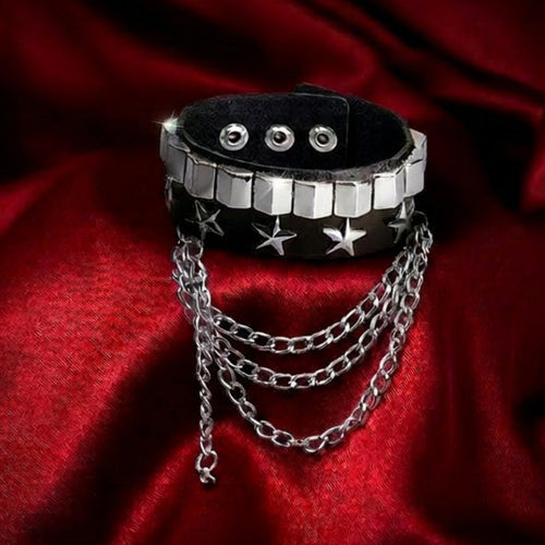 Black Star Chain Wrist Cuff | Layered Punk Bracelet