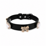 Midnight Pearl Cat Collar with Rose-Gold Crystal Bow