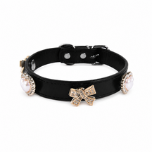 Midnight Pearl Cat Collar with Rose-Gold Crystal Bow