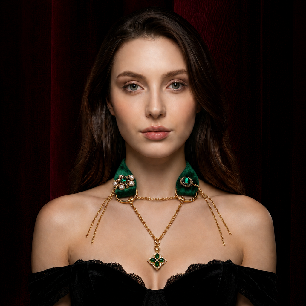Green Velvet Spinel Choker | Ajustable Gemstone Pendant Collar
