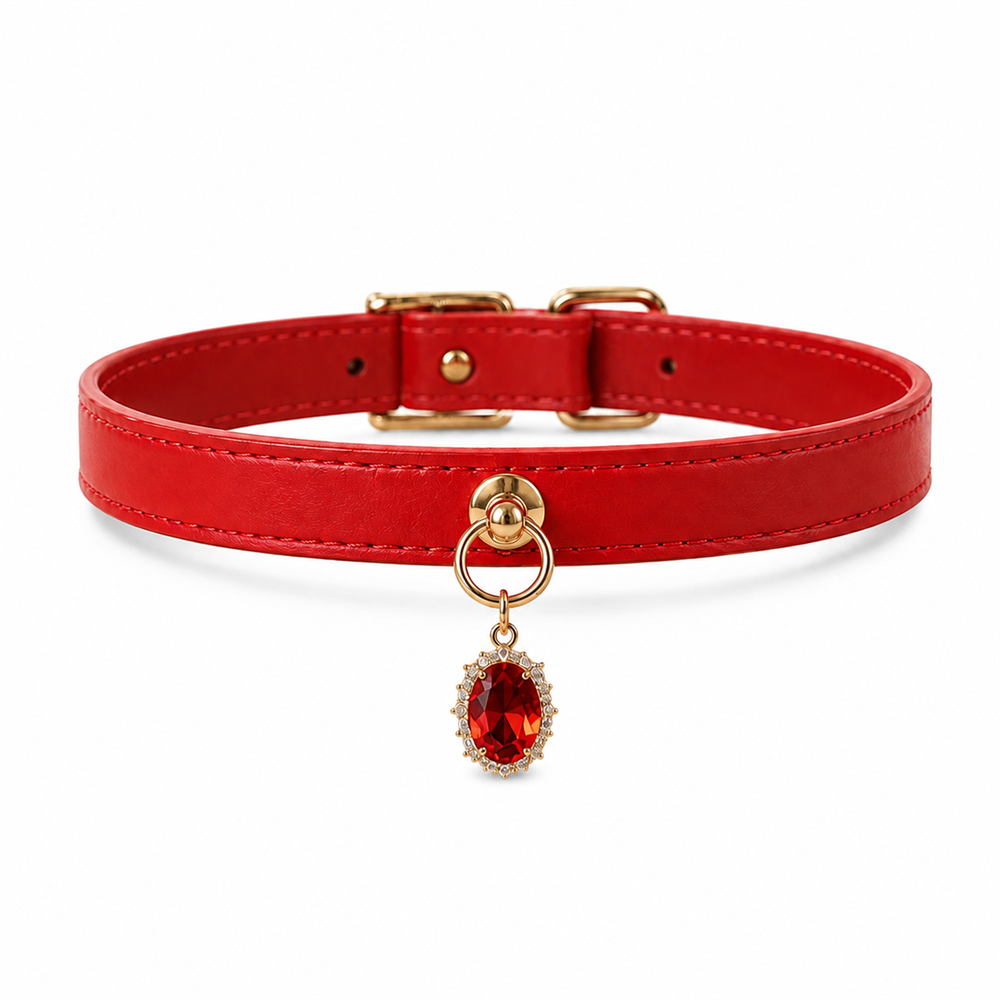 Crimson Jewel Dog Collar with Oval Crystal Pendant