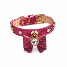 Fuchsia Butterfly Cat Collar with Sparkling Crystal Heart