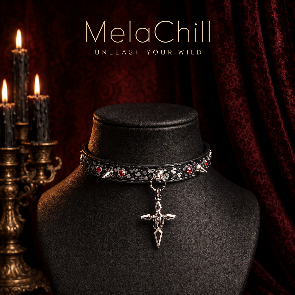 Spike Cross Dagger Choker | Gothic Pendant Collar