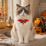 Scarlet Bat Cat Collar with Pumpkin Bow and Halloween Bell