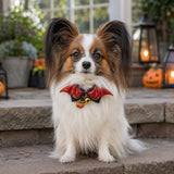 Crimson Bat-Wing Dog Collar with Halloween Pumpkin Charms