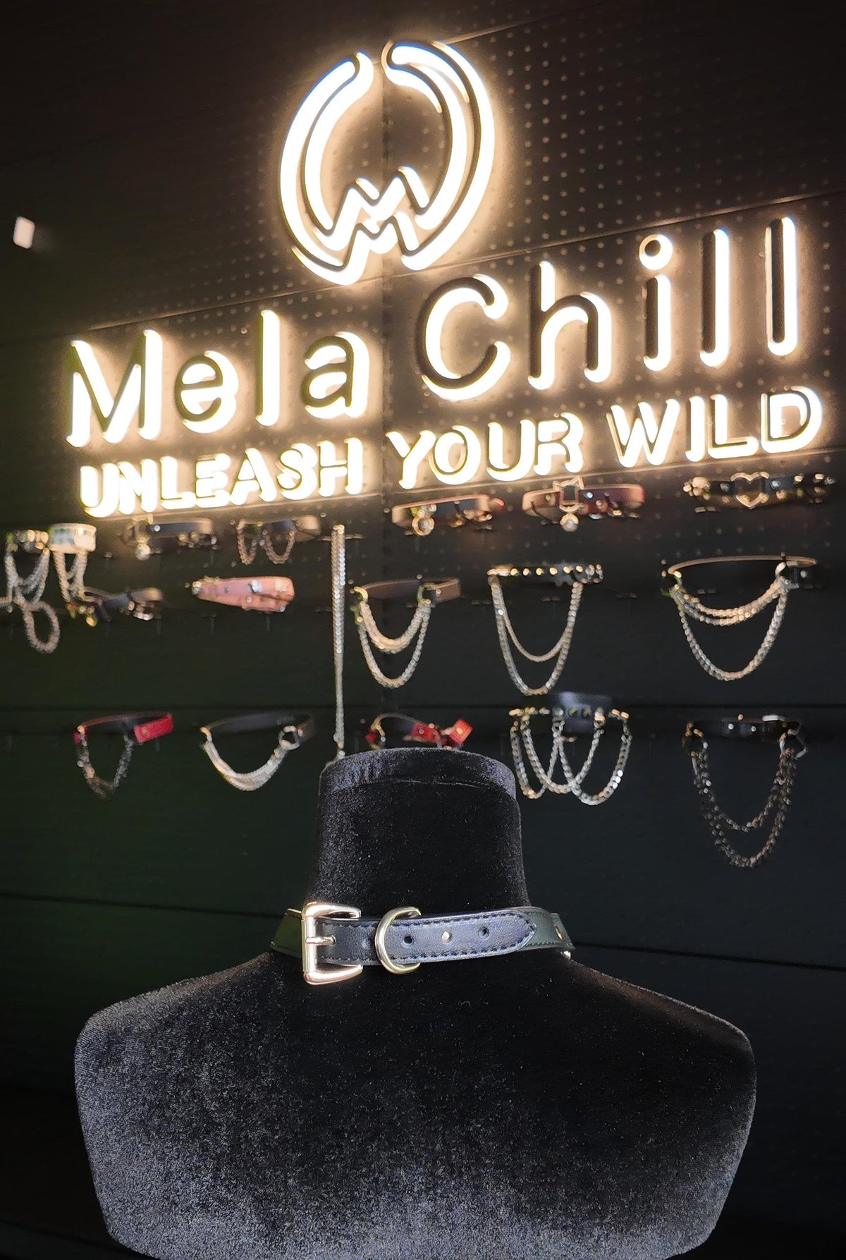 MelaChill Heart Choker Necklace | Black Leather Gold Hardware Collar