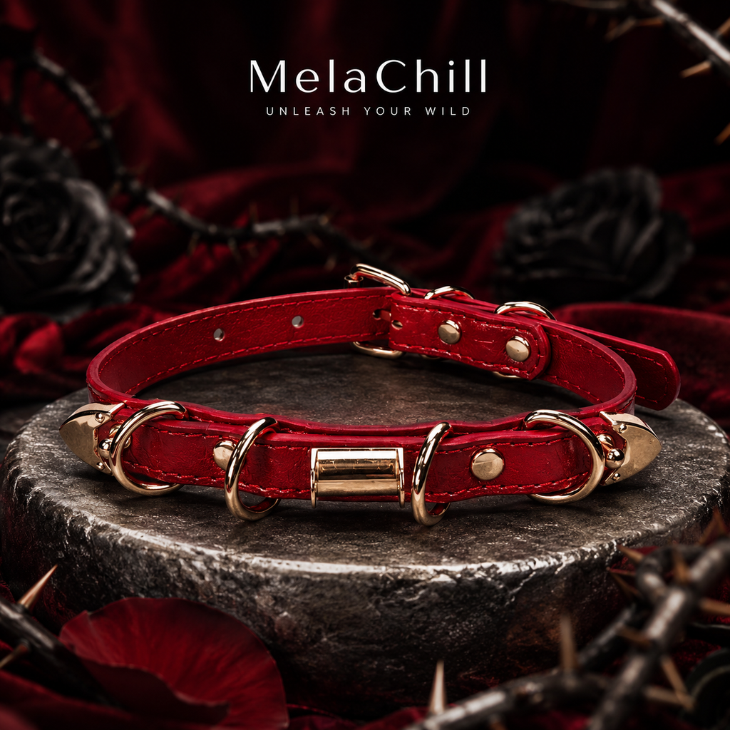 Red Iridescent Floral Metal Ring Punk Choker